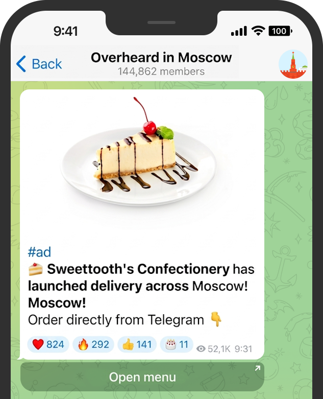 Telegram channel sales management interface in Mazayka